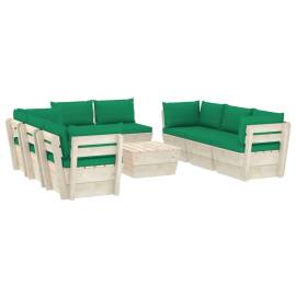 Set mobilier grădină paleți, 9 piese, cu perne, lemn de molid, 2 image