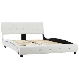 Cadru de pat, alb, 120 x 200 cm, piele ecologică, 3 image