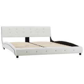 Cadru de pat, alb, 160 x 200 cm, piele ecologică, 3 image