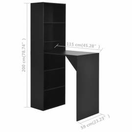 Masă de bar cu dulap, negru, 115 x 59 x 200 cm, 6 image