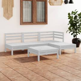 Set mobilier de grădină, 5 piese, alb, lemn masiv de pin