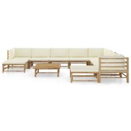 Set mobilier grădină cu perne alb crem, 11 piese, bambus, 2 image