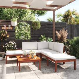 Set mobilier grădină cu perne crem, 6 piese, lemn masiv acacia