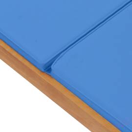 Șezlong cu pernă, albastru, lemn masiv de tec, 8 image