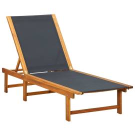 Șezlong de plajă cu masă, lemn masiv de acacia &amp; textilenă, 2 image