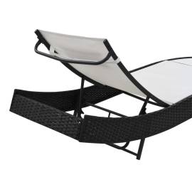 Șezlonguri de plajă cu masă 2 buc. negru poliratan & textilenă, 7 image