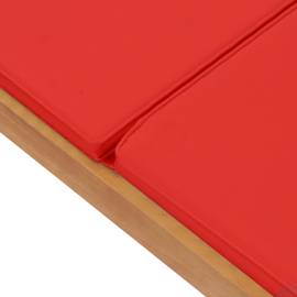 Șezlong cu pernă, roșu, lemn masiv de tec, 8 image