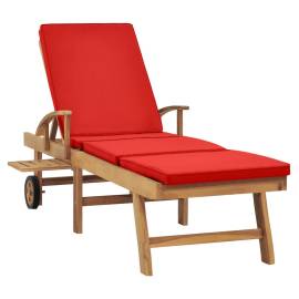 Șezlong cu pernă, roșu, lemn masiv de tec, 3 image