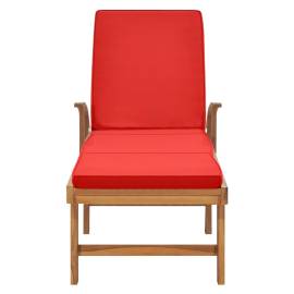 Șezlong cu pernă, roșu, lemn masiv de tec, 4 image