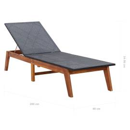 Șezlong de plajă cu masă, poliratan și lemn masiv de acacia, 10 image
