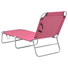 Șezlong de plajă pliabil, roz, oțel și material textil, 4 image