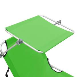 Șezlong pliabil cu copertină, verde, aluminiu, 7 image