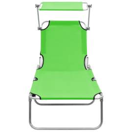 Șezlong pliabil cu copertină, verde, aluminiu, 3 image