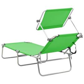 Șezlong pliabil cu copertină, verde, aluminiu, 5 image