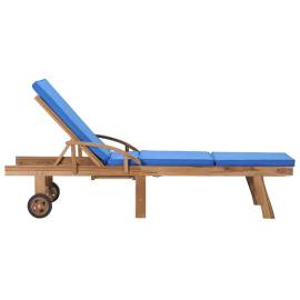 Șezlonguri cu perne, 2 buc., albastru, lemn masiv de tec, 4 image