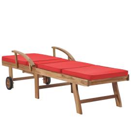 Șezlonguri cu perne, 2 buc., roșu, lemn masiv de tec, 6 image