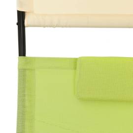 Șezlong de plajă dublu cu baldachin, verde și crem, textilenă, 6 image