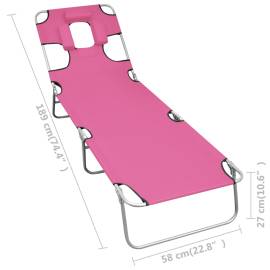 Șezlong pliabil cu tetieră, roz magenta, oțel, 7 image