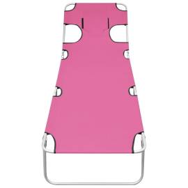 Șezlong pliabil cu tetieră, roz magenta, oțel, 2 image