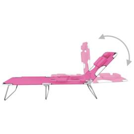 Șezlong pliabil cu tetieră, roz magenta, oțel, 6 image