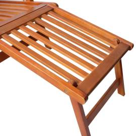 Șezlong de exterior, suport picioare și pernă, lemn de acacia, 5 image