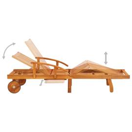 Șezlong de grădină cu masă și pernă, lemn masiv de acacia, 3 image