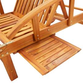 Șezlonguri, 2 buc., cu masă și perne, lemn masiv de acacia, 5 image