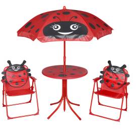 Set bistro pentru copii de grădină, cu umbrelă, 3 piese, roșu
