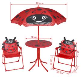 Set bistro pentru copii de grădină, cu umbrelă, 3 piese, roșu, 6 image