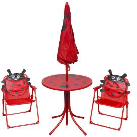Set bistro pentru copii de grădină, cu umbrelă, 3 piese, roșu, 2 image