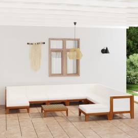 Set mobilier de grădină cu perne, 11 piese, lemn masiv acacia