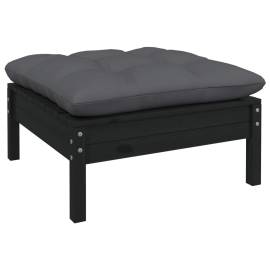 Set mobilier grădină cu perne, 10 piese, negru, lemn masiv pin, 5 image