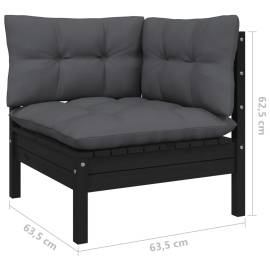 Set mobilier grădină cu perne, 10 piese, negru, lemn masiv pin, 7 image