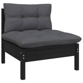 Set mobilier grădină cu perne, 8 piese, negru, lemn masiv pin, 6 image