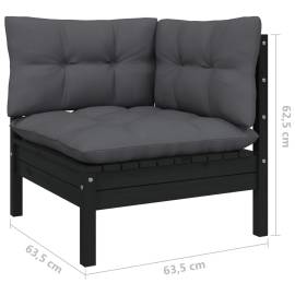 Set mobilier grădină cu perne, 8 piese, negru, lemn masiv pin, 7 image