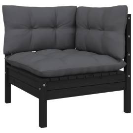 Set mobilier grădină cu perne, 8 piese, negru, lemn masiv pin, 5 image