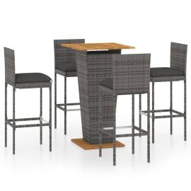 Set mobilier bar de grădină cu perne, 5 piese, gri, poliratan, 2 image