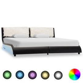 Cadru de pat cu led, negru și alb, 180x200 cm, piele ecologică