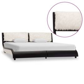 Cadru de pat cu led, negru și alb, 180x200 cm, piele ecologică, 2 image
