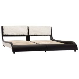 Cadru de pat cu led, negru și alb, 180x200 cm, piele ecologică, 4 image
