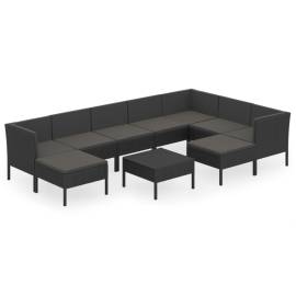 Set mobilier de grădină cu perne, 10 piese, negru, poliratan, 2 image