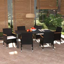 Set mobilier de grădină cu perne, 7 piese, negru, poliratan