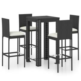Set mobilier bar exterior cu perne, 5 piese, negru, poliratan, 2 image