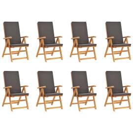 Set mobilier de grădină cu perne gri, 9 piese, lemn masiv tec, 6 image