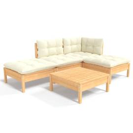 Set mobilier grădină cu perne crem, 5 piese, lemn masiv de pin, 2 image