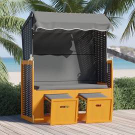 Scaun de plajă cu baldachin negru/antracit poliratan/lemn masiv