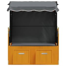 Scaun de plajă cu baldachin negru/antracit poliratan/lemn masiv, 6 image