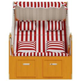 Scaun de plajă cu perne,roșu&alb, poliratan și lemn masiv, 6 image