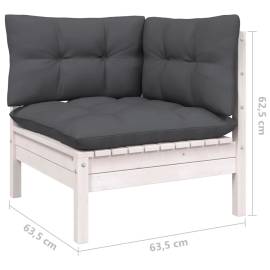 Set mobilier de grădină cu perne, 13 piese, alb, lemn de pin, 8 image