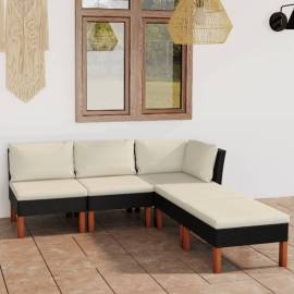 Set mobilier de grădină cu perne, 5 piese, negru, poliratan